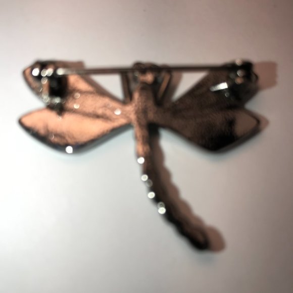 Pewter Rhinestone Dragonfly Pin, with Aqua Blue Eyes - Picture 5 of 5